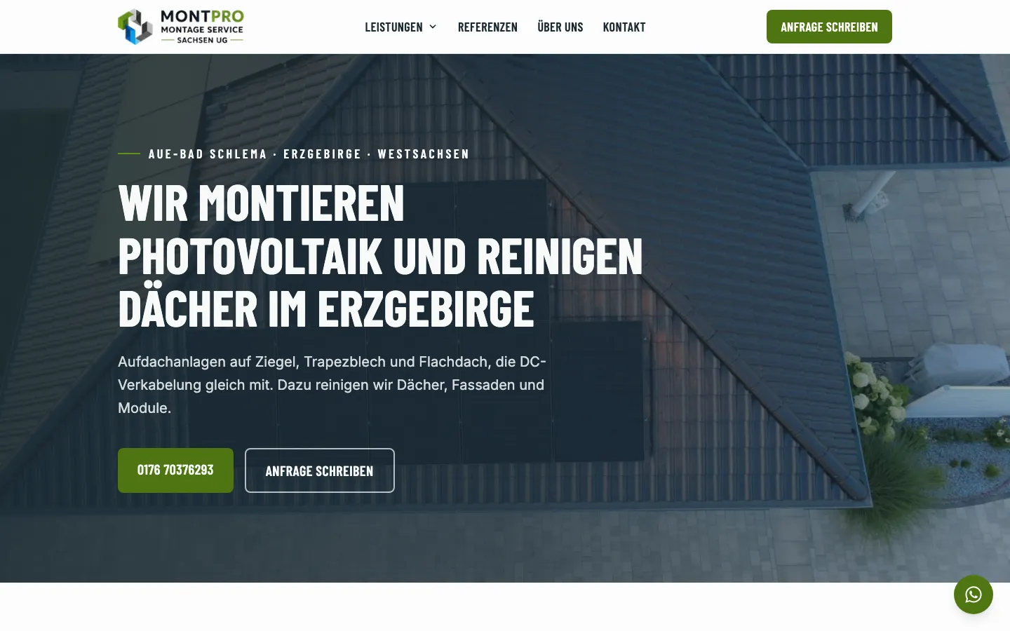 Startseite von MontPro am Computer, mit Luftbild eines Solardachs